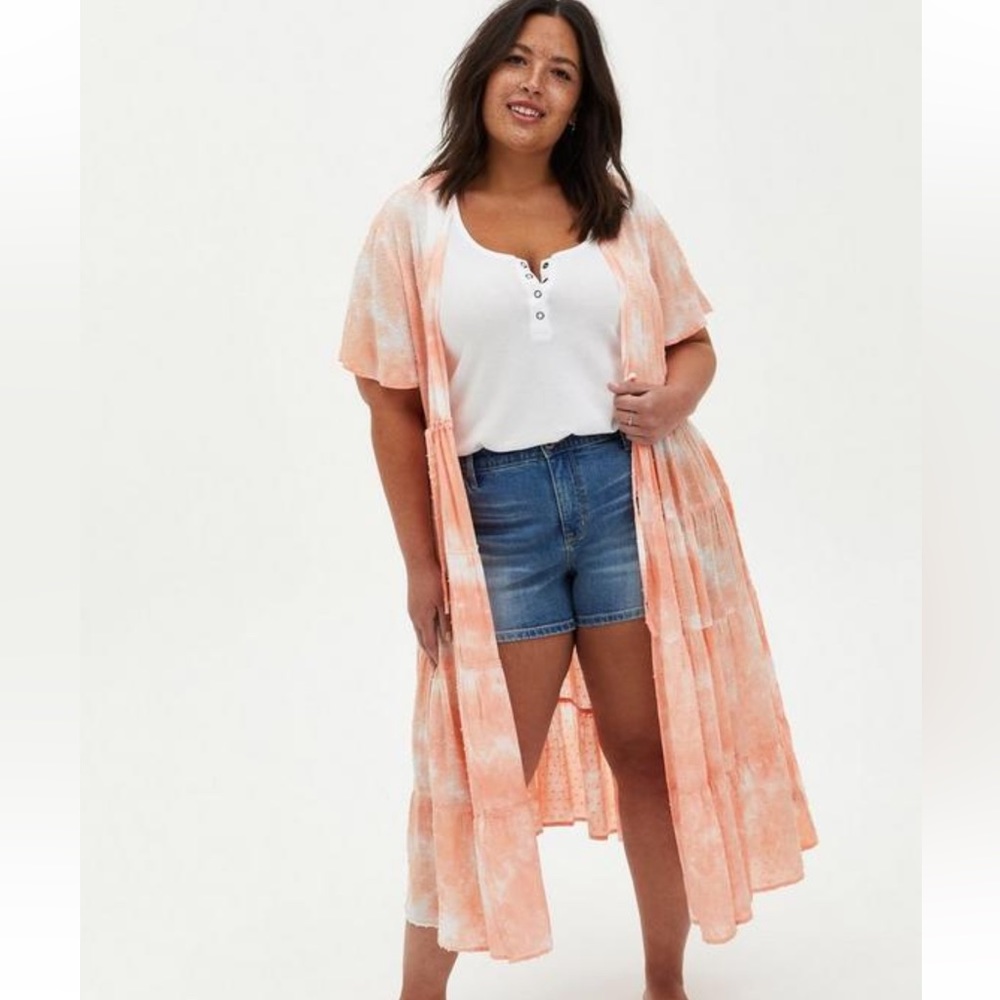 NWT- Torrid Size: 5 ~ Peach Tie-Dye Clip-Dot Kimono